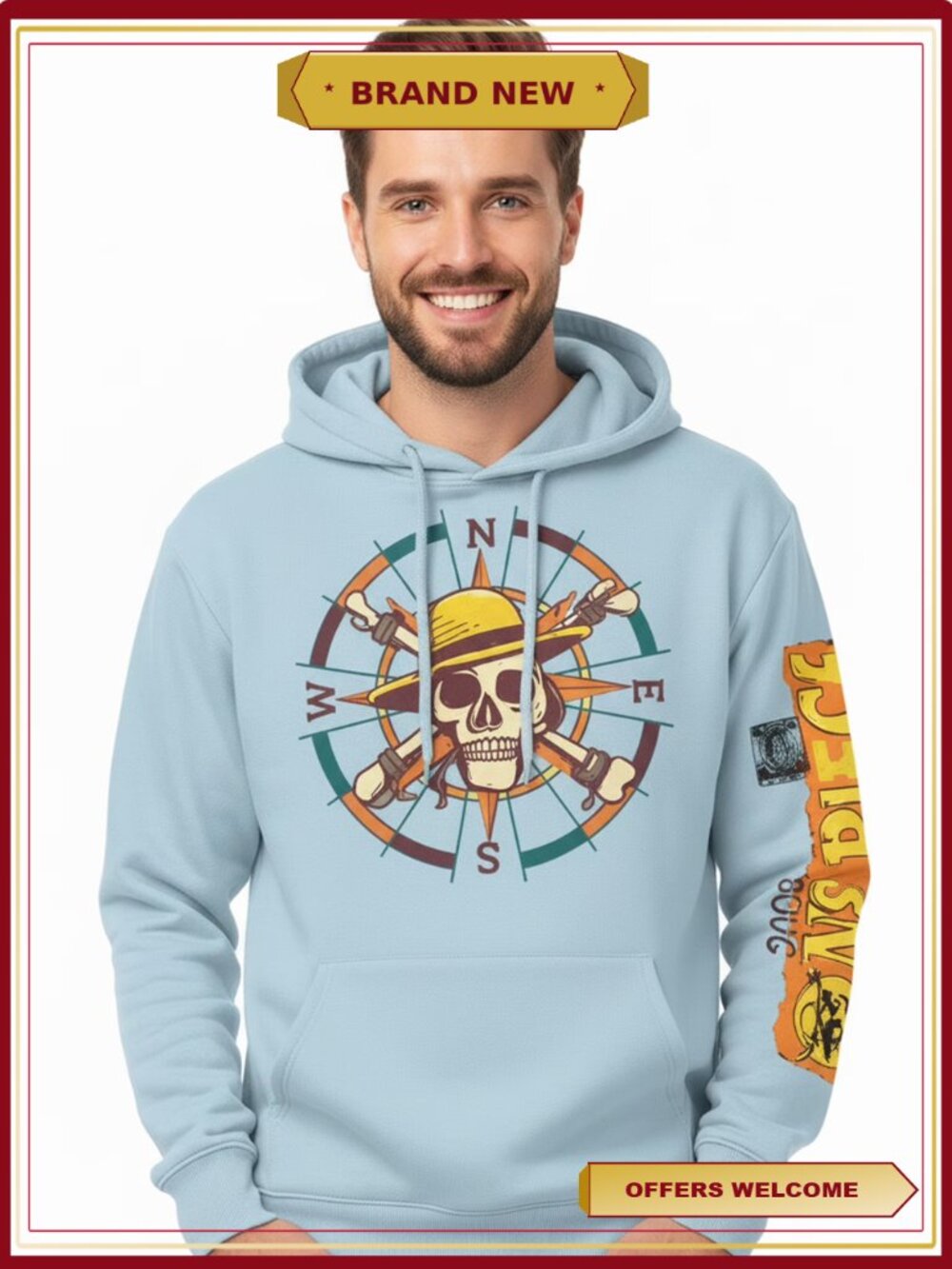 Jolly Roger Compass Graphic Hoodie, Unisex S-3XL